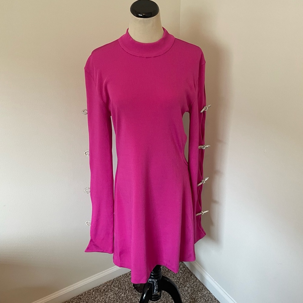 Mach & Mach Hot Pink Crystal Bow Cut Out Mini Dress FR 44 - Picture 6 of 11